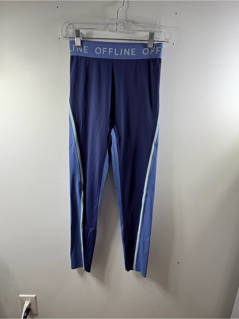 Offline by Aerie 7/8 Colorblock Leggings Blue High Rise Wide Logo Waistband